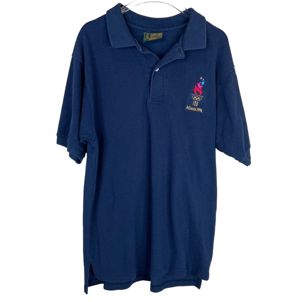 1996 Atlanta Men's Olympics Polo Shirt Short Sleeve Navy Blue‎ Size Medium